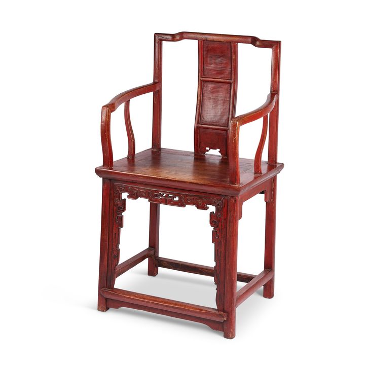 A late 19th century Chinese red painted open armchair