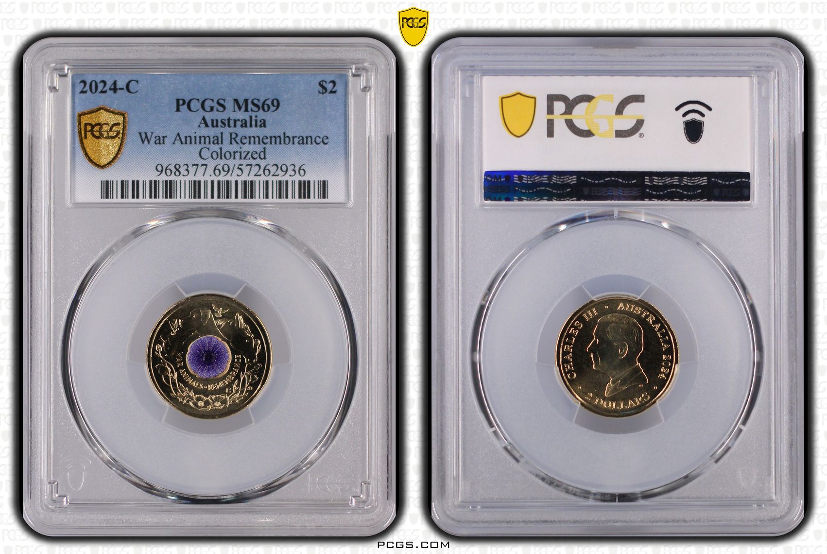 War Animal Remembrance Colourised, Two Dollar, 2024-C, PCGS MS69
