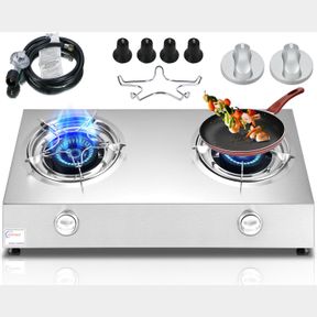HORYNAR PROPANE STOVE 26000 BTU / 2 BURNER GAS STOVE AUTO IGNITION PROPANE BURNER WITH CSA LPG HOSE FOR OUTDOOR, EMERGENCY