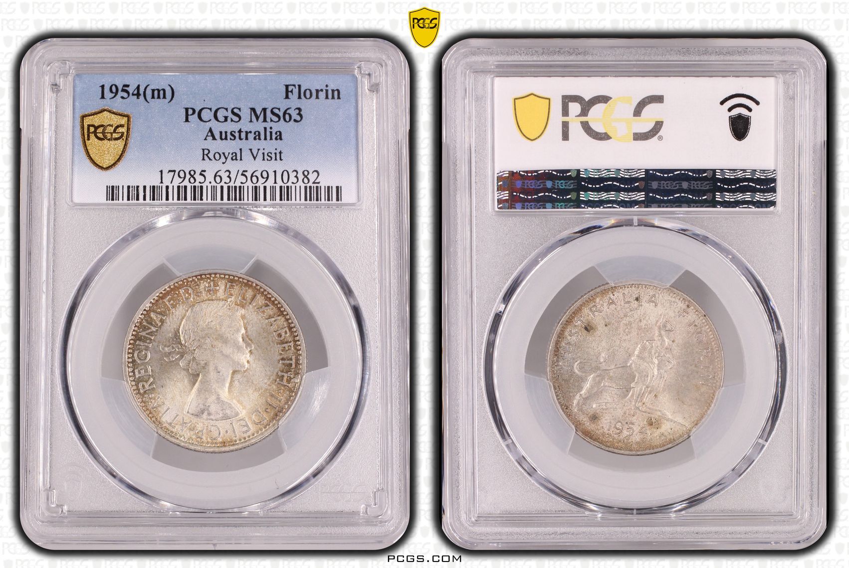 Royal Visit, Florin, 1954, PCGS MS63