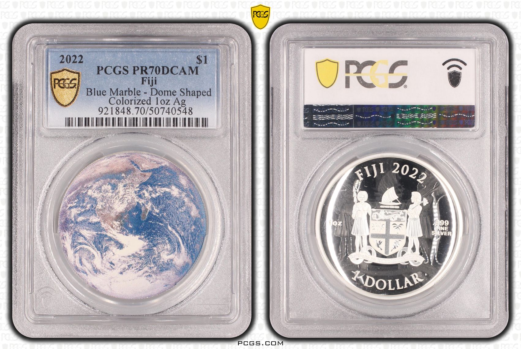 Fiji, Blue Marble - Dome Shaped POP 2/0, One Dollar, 2022, PCGS PR70DCAM