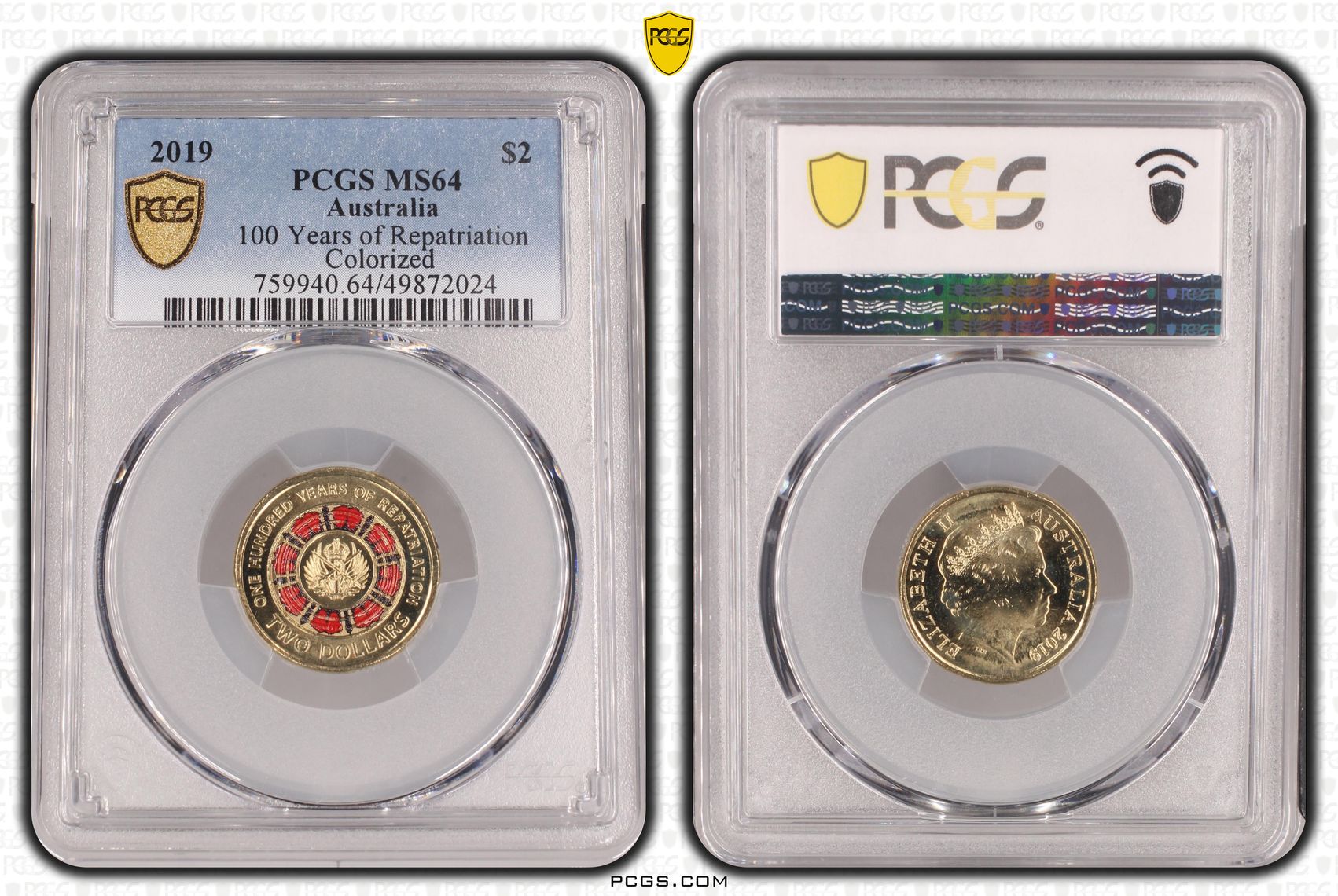 433 · 100 Years of Repatriation - Colorized , Two Dollar, 2019, PCGS MS64