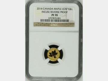 2014 CANADA MAPLE LEAF INCUSE REVERSE PROOF 1/20oz GOLD 1 DOLLAR PF70 UCAM