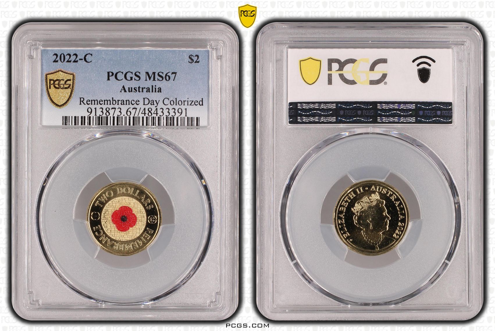 Elizabeth II, Remembrance Day Colorized, Two Dollar, 2022-C, PCGS MS67