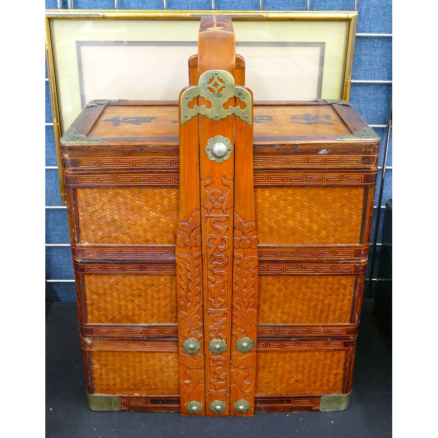 Old Chinese Stacking Wicker Wedding Basket 21''