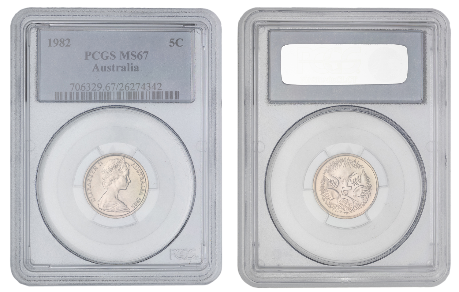 Elizabeth II, Five Cent, 1982, PCGS MS67