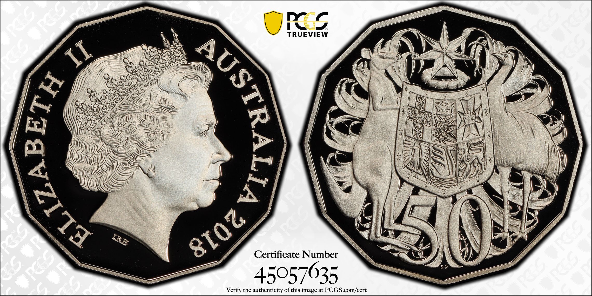 2018 Australia Fifty Cent, 50c PCGS - PR70DCAM POP 44/0 -635