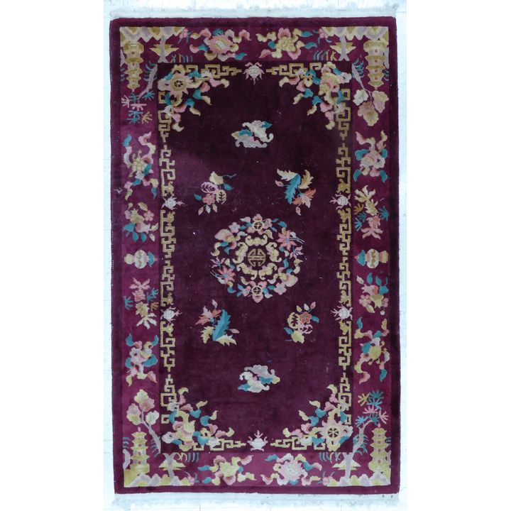 Chinese Art Deco Maroon Peking Rug 4'x7'