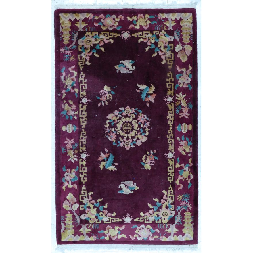 Chinese Art Deco Maroon Peking Rug 4'x7'
