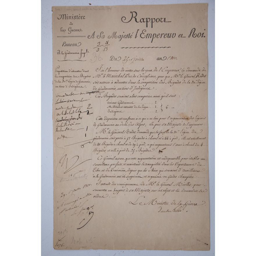 NAPOLEONIC DOCUMENT - Ministere de La Guerre - Heading 'Rapport A Sa Majestie l'Empereur et Roi',