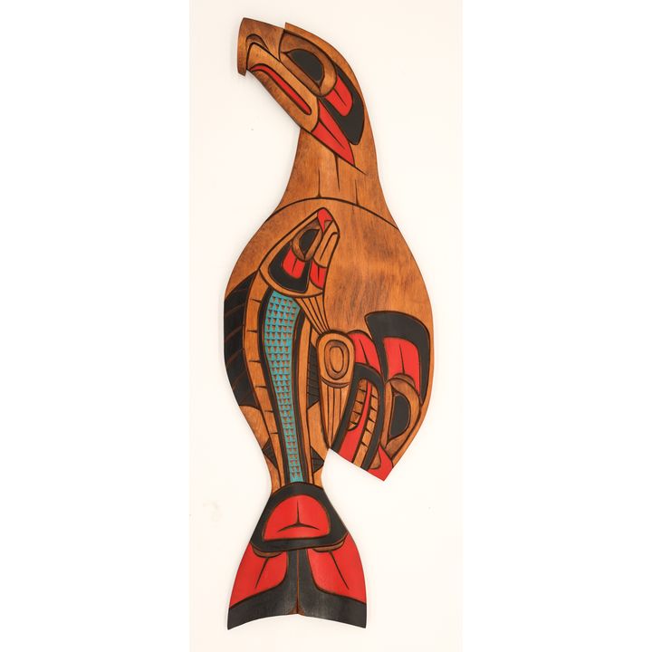 Frank Charlie ''Eagle Salmon Whale'' Cedar Plaque