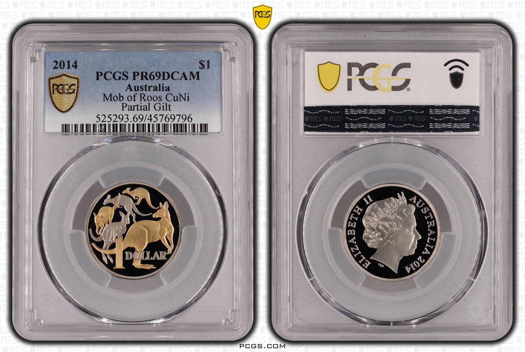 Elizabeth II, Mob of Roos CuNi - Partial Gilt, One Dollar, 2014, PCGS PR 69DCAM