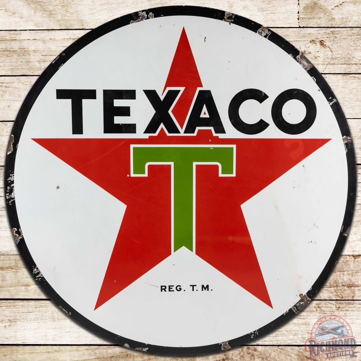 1936 Texaco Gasoline 6' DS Porcelain ID Sign "White T"