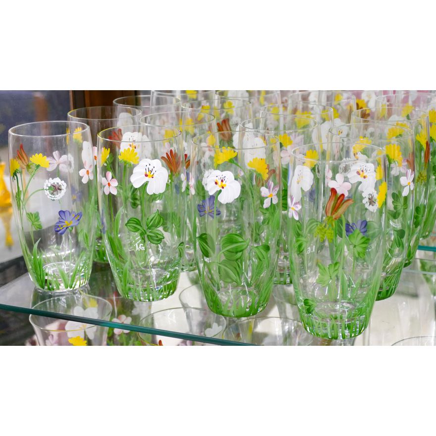12pc Hand Painted Glasses Initialed I.G. 6''