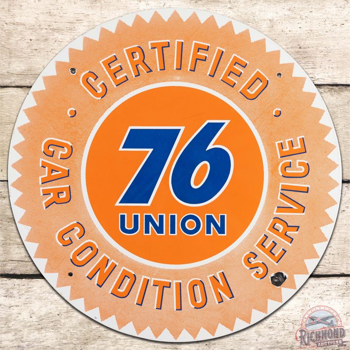 Union 76 Certified Car Condition Service 22" SS Porcelain Sign w/ Logo
