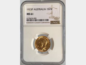 1923 GEORGE V PERTH MINT GOLD SOVEREIGN MS61