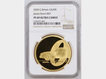 2020 'JAMES BOND OO7' GOLD 2oz PROOF 200 POUND COIN PF69 UCAM