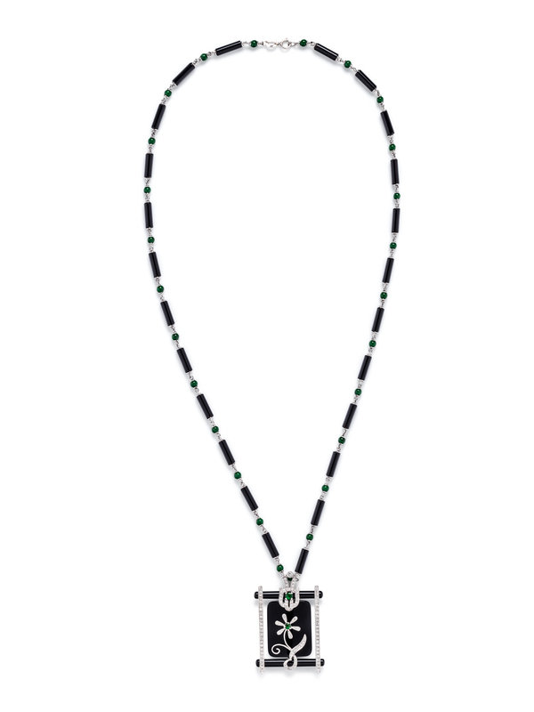 ONYX, JADE AND DIAMOND NECKLACE
