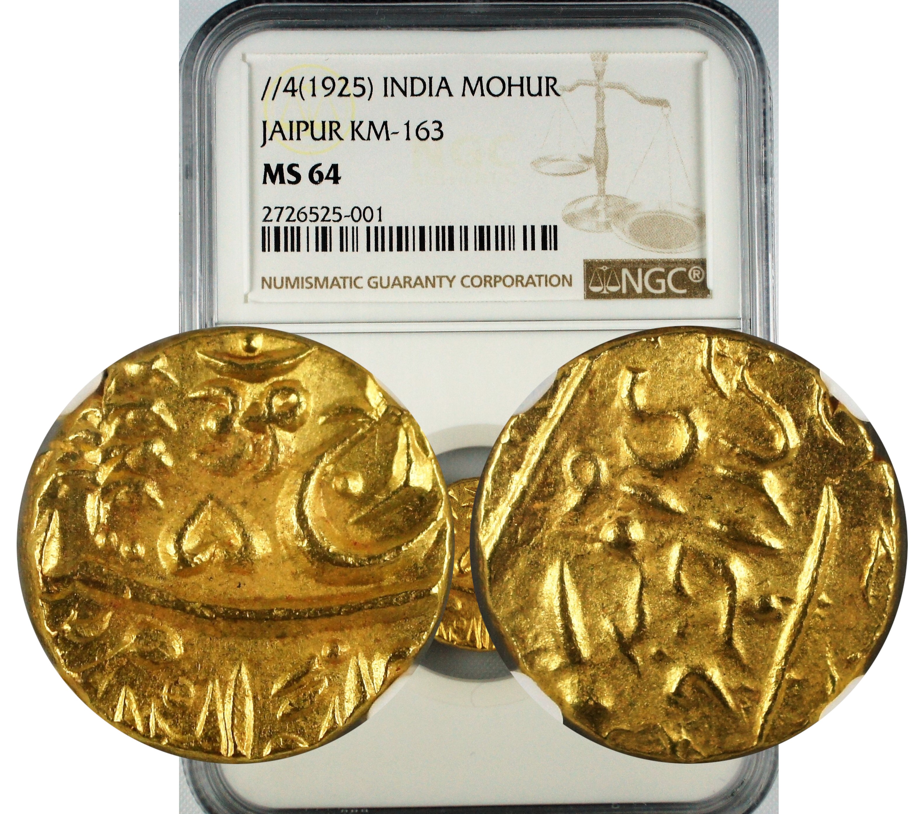 India Sawai Jaipur Gold Mohur //4(1925) Udaipur Mint NGC MS64