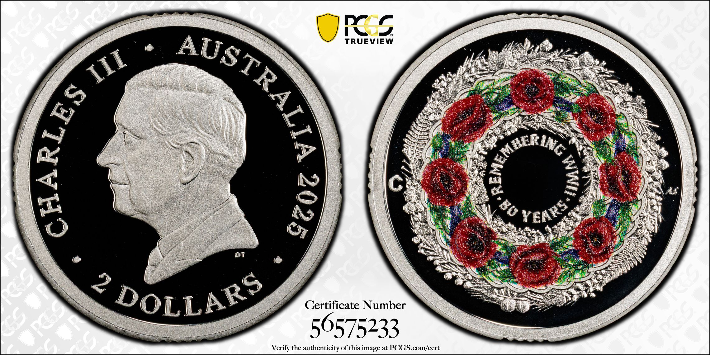 Remembering WWII Colourised Silver, Two Dollar, 2025-C, PCGS PR70DCAM