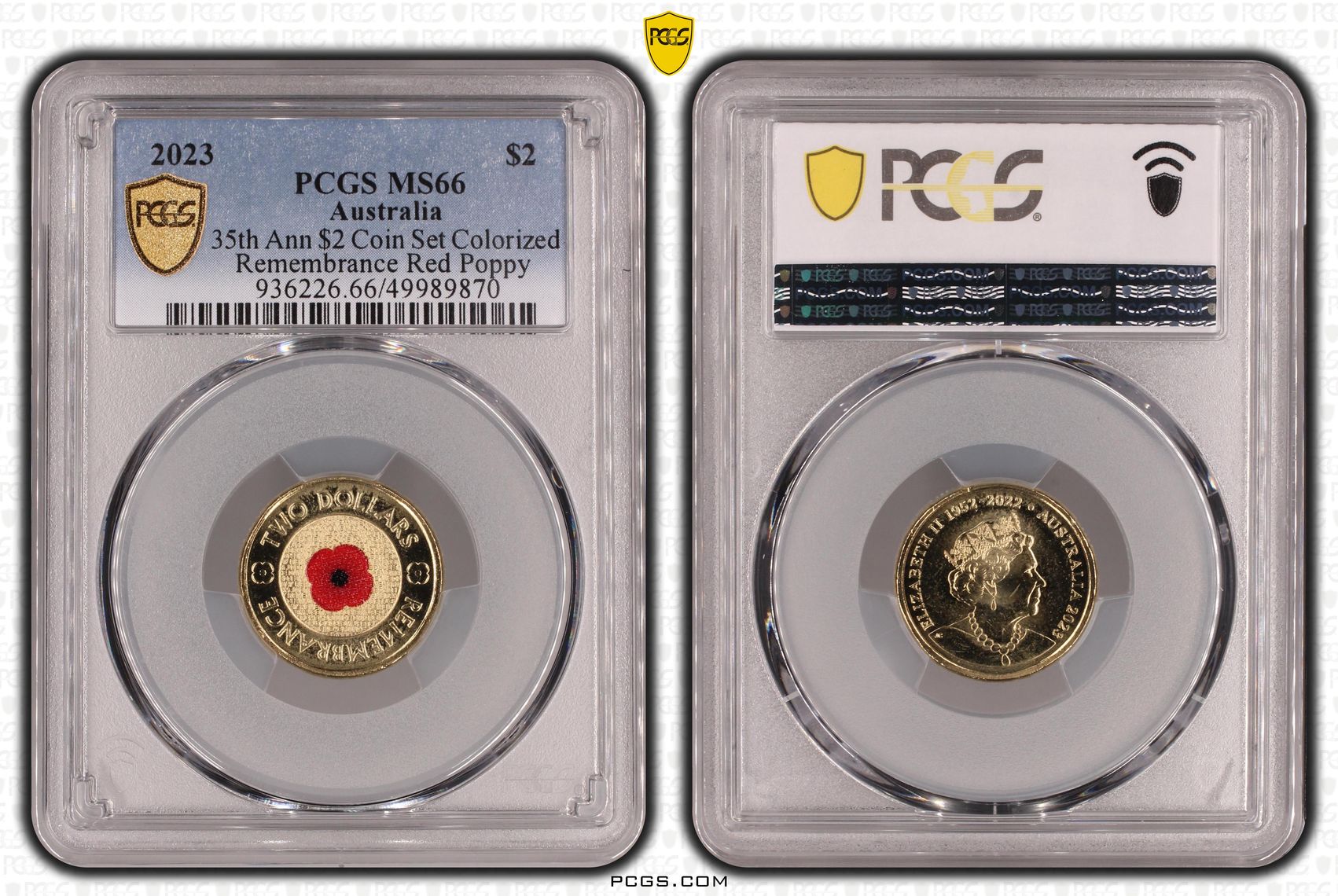 35th Ann $2 Coin Set Colorized Remembrance Red Poppy , Two Dollar, 2023, PCGS MS66