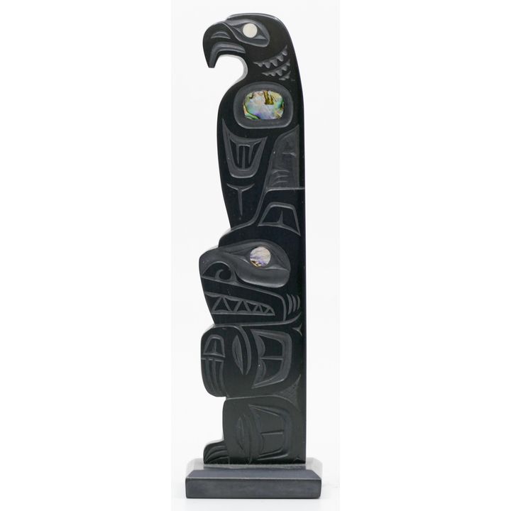 Glen Pollard Eagle Bear Argillite Totem 5.5''
