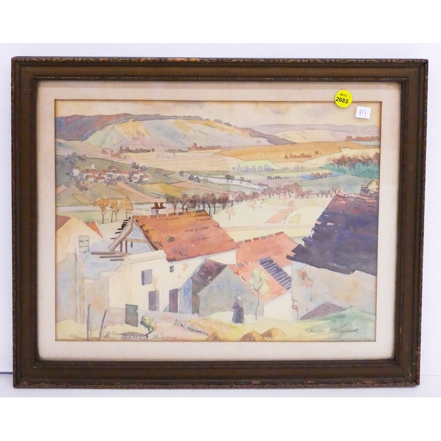 Rhona Haszard Village Scene Watercolor- 14.5x17.5'' framed