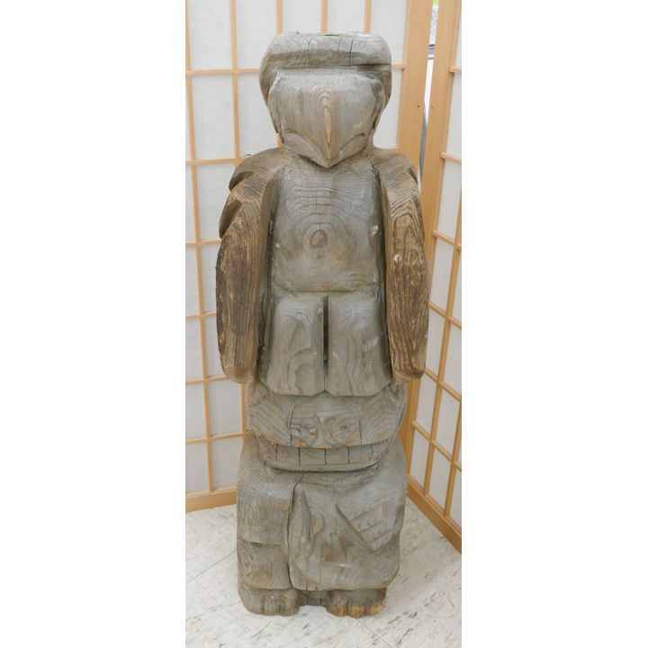 Vintage Chainsaw Carved Cedar Eagle Totem Pole- 34x11''