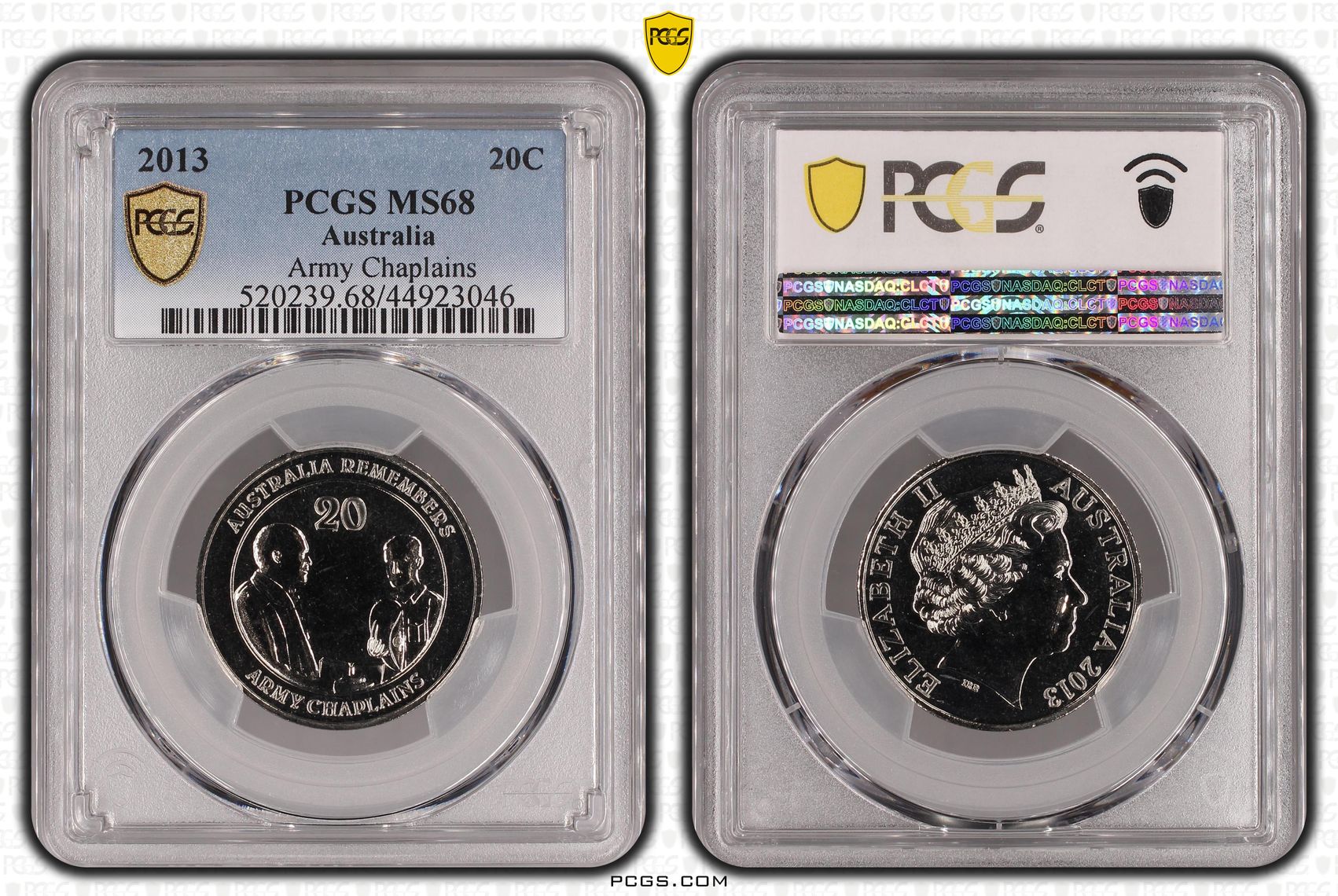 2013 Australia Twenty Cent, 20c Army Chaplains PCGS - MS68 -046