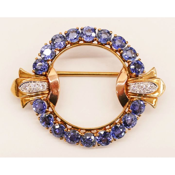 Lady's Edwardian Sapphire & Diamond Wreath Brooch