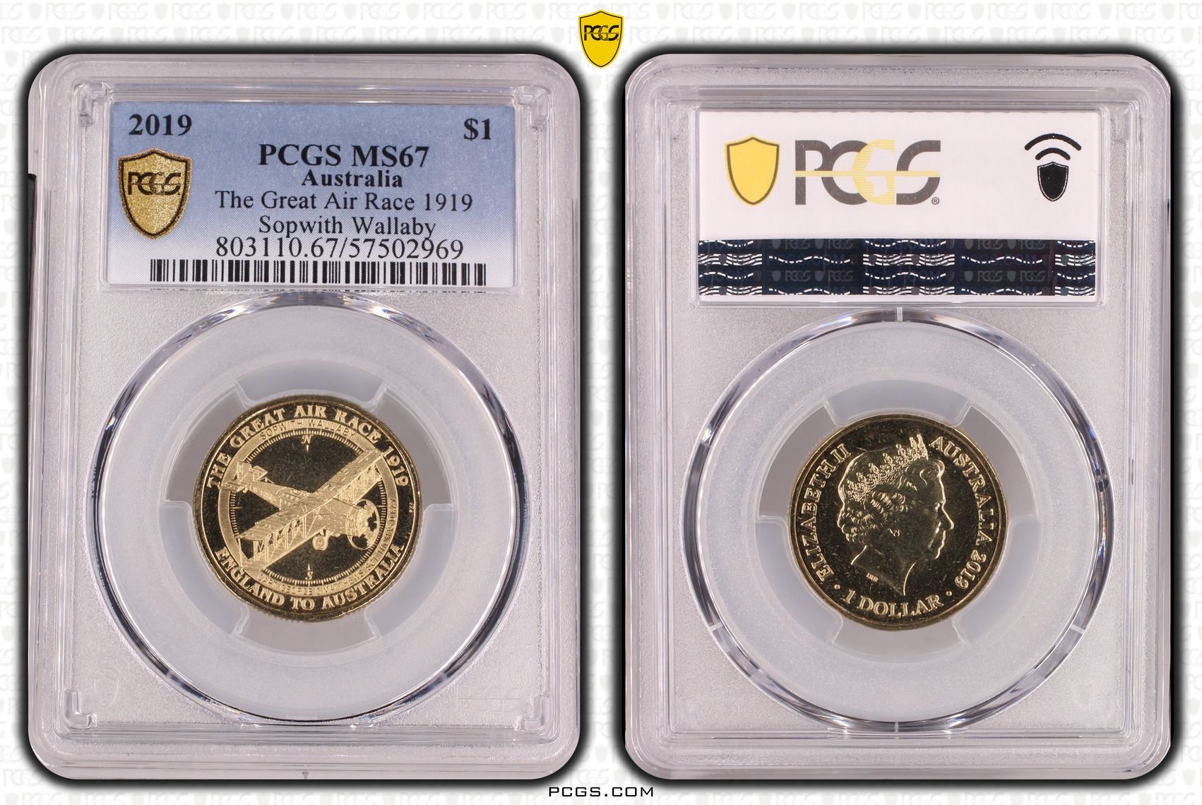 The Great Air Race 1919 Sopwith Wallaby, One Dollar, 2019, PCGS MS67