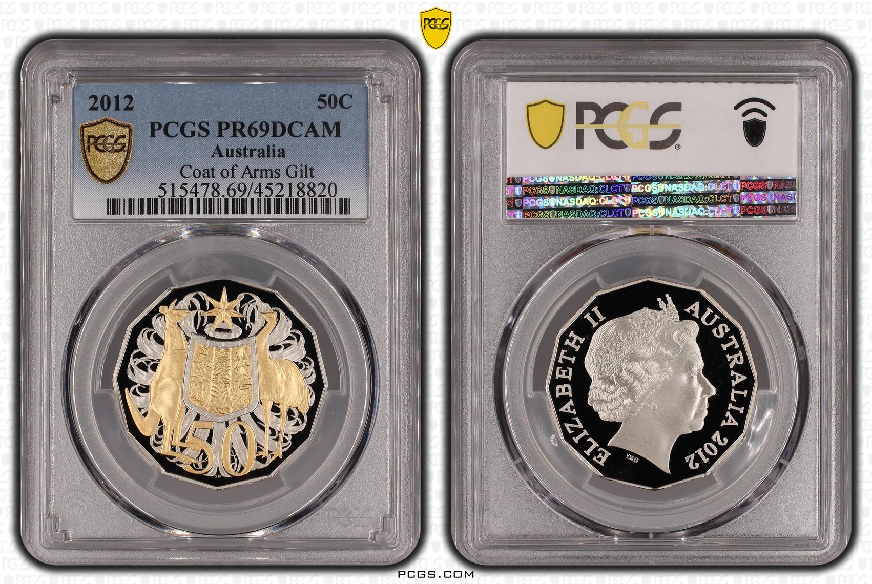 2012 Australia Fifty Cent, 50c Coat of Arms Gilt PCGS - PR69DCAM -820