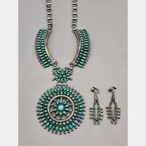 Cluster Turquoise Necklace & Squash Blossom Earrings