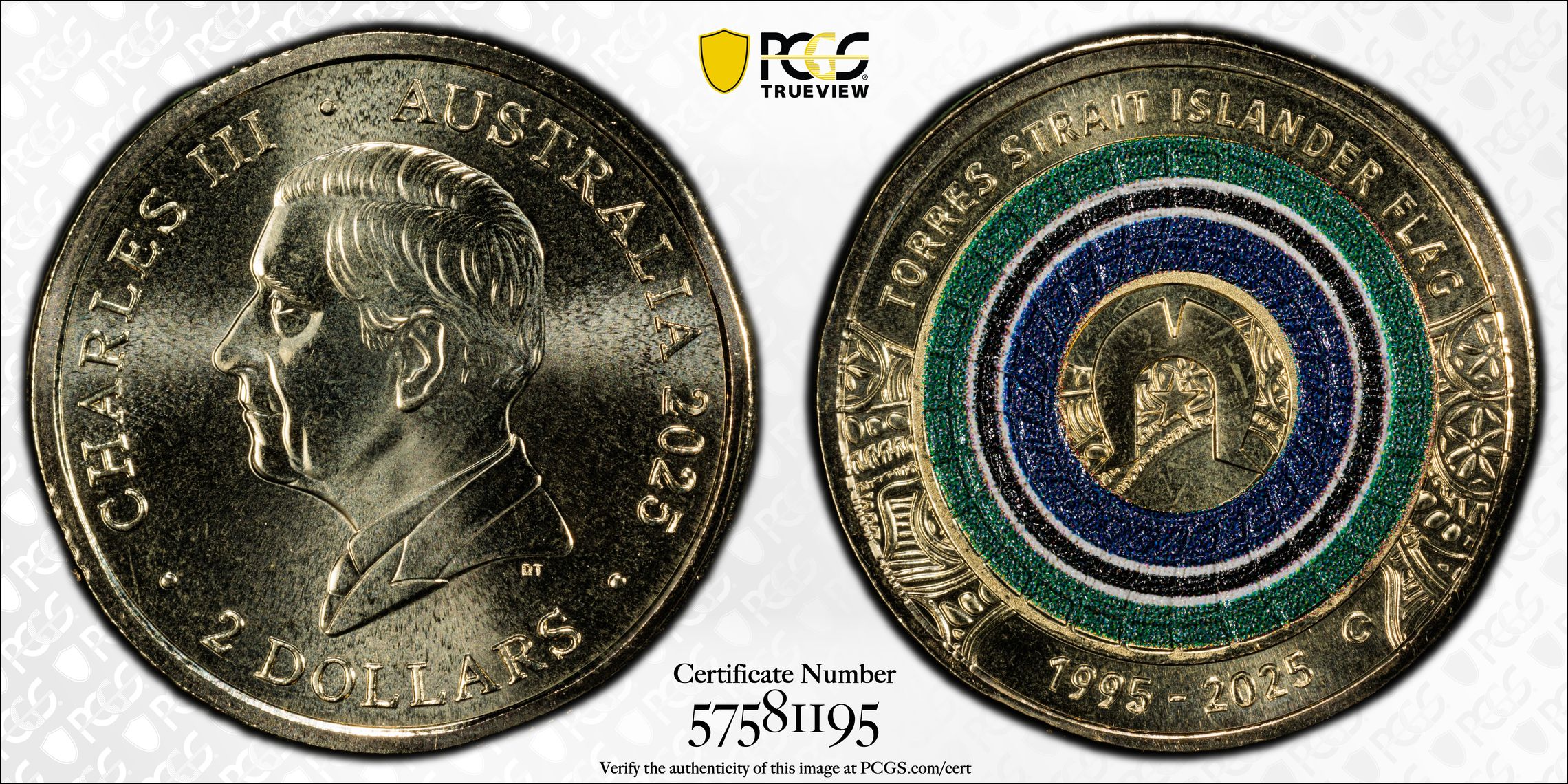 Torres Strait Islander Flag Colourised AlBr, Two Dollar, 2025-C, PCGS MS69