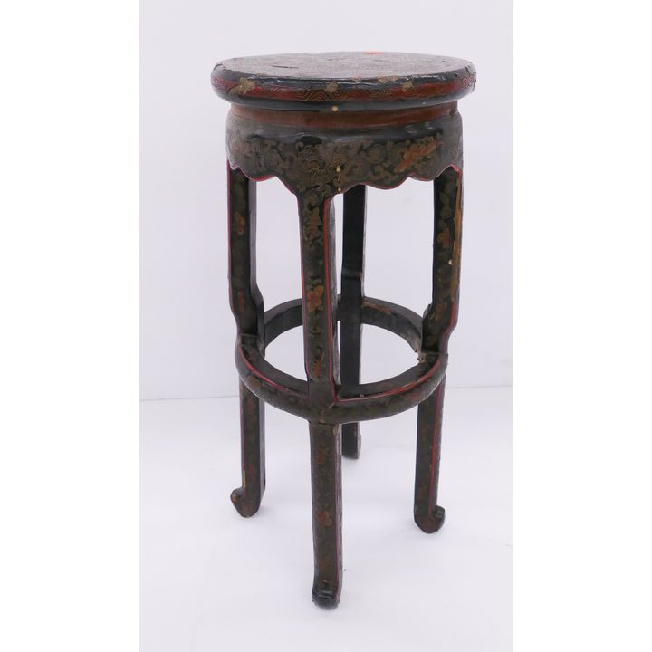 Old Chinese Dragon Lacquered Round Stand- 19x8''