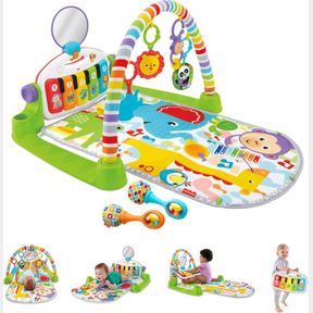 FISHER-PRICE BABY PLAYMAT DELUXE KICK & PLAY PIANO GYM, GREEN MUSICAL LEARNING TOY WITH 2 RATTLE MARACAS FOR DEVELOPMENTAL PLAY NE