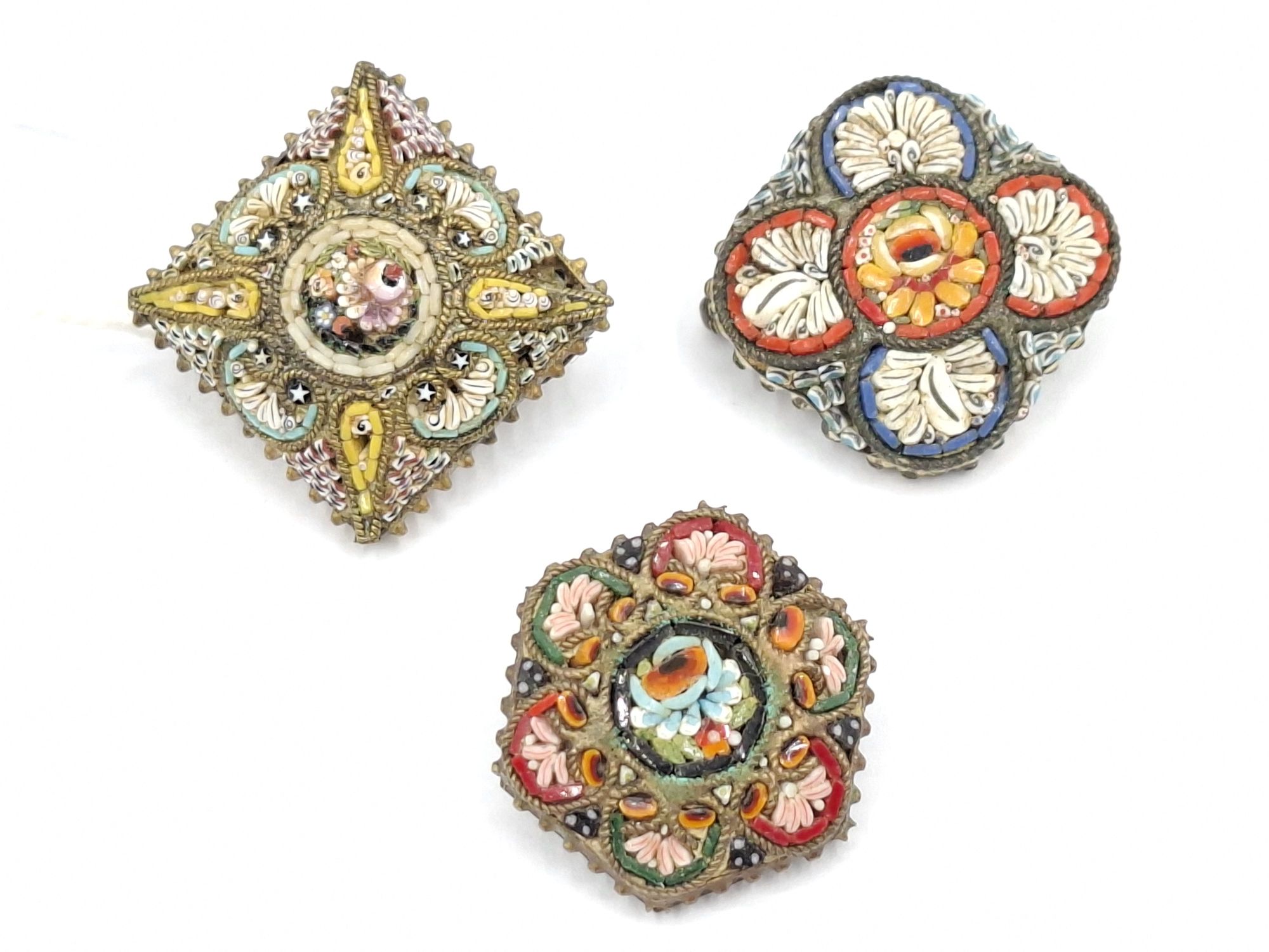 Three Micro Mosaic Brooches