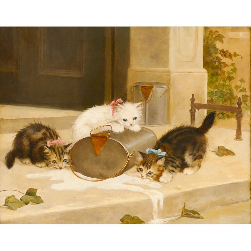 Henriette Ronner (1821-1909 Netherlands) 'Milk Delivery', Oil on Canvas