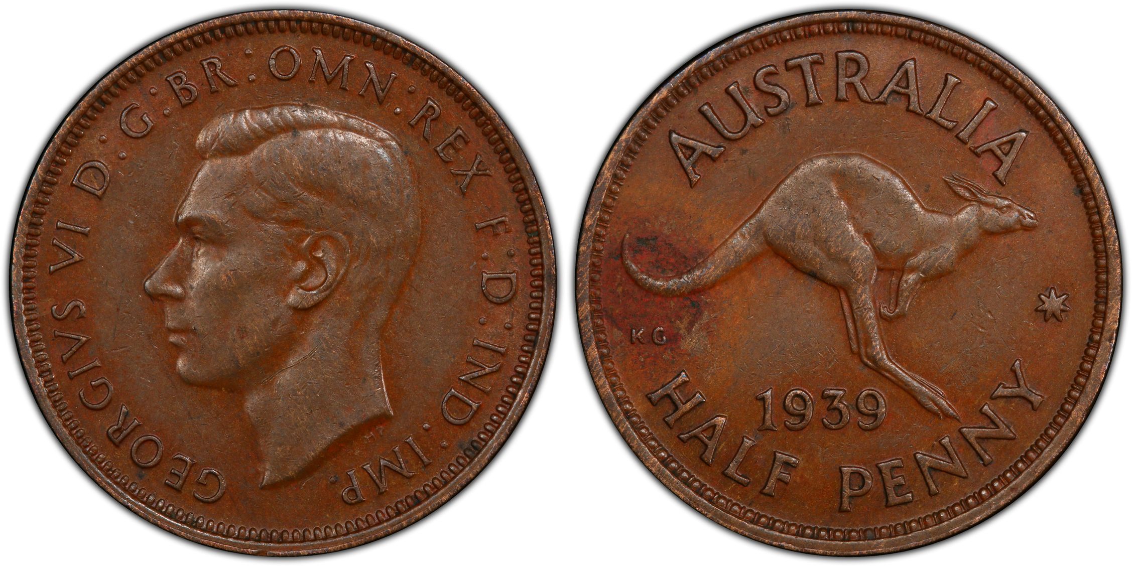 15 · Kangaroo Reverse, Halfpenny, 1939, PCGS Genuine  - AU Details (97 - Environmental Damage)