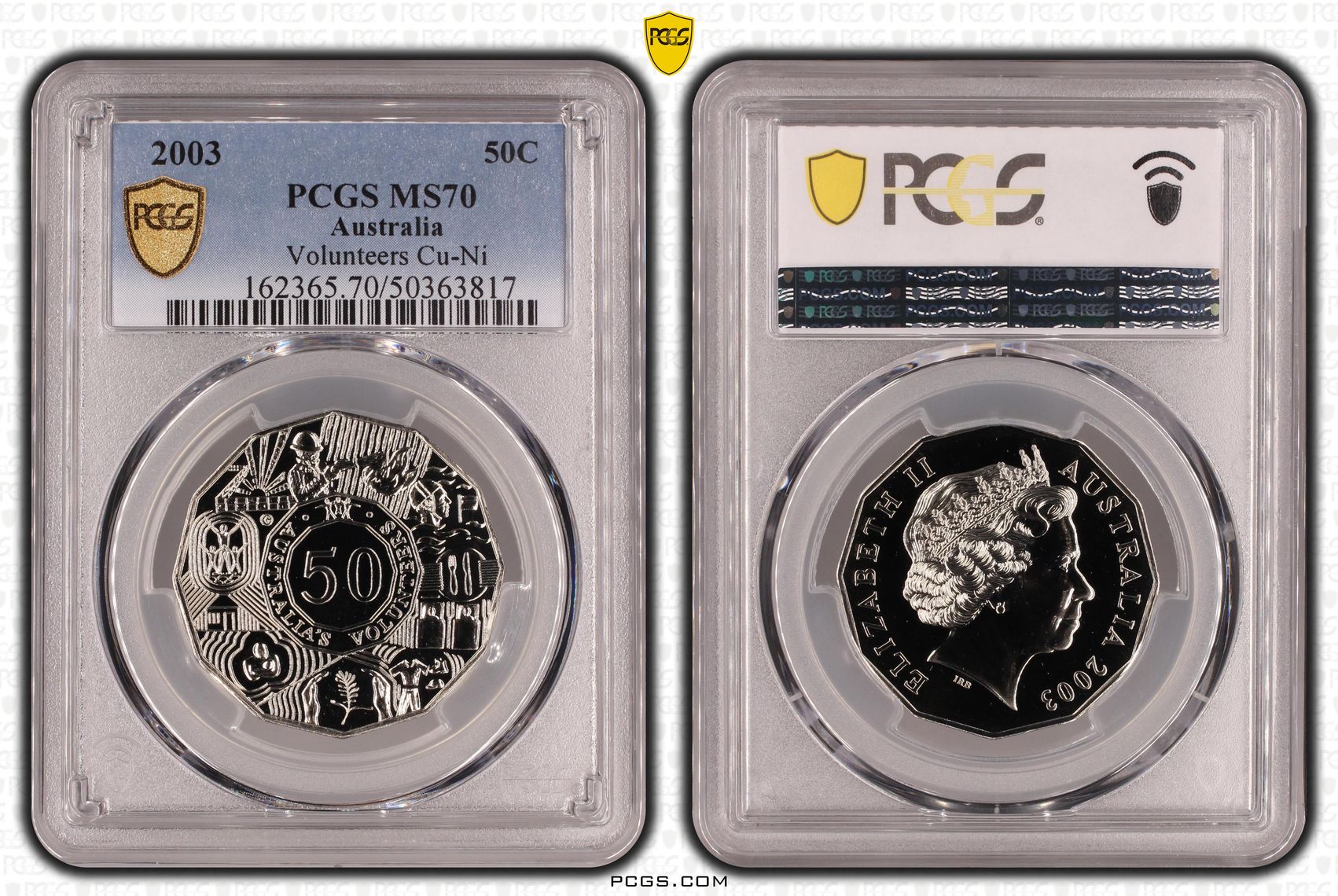 97 · Volunteers Cu-Ni POP 14/0, Fifty Cent, 2003, PCGS MS70