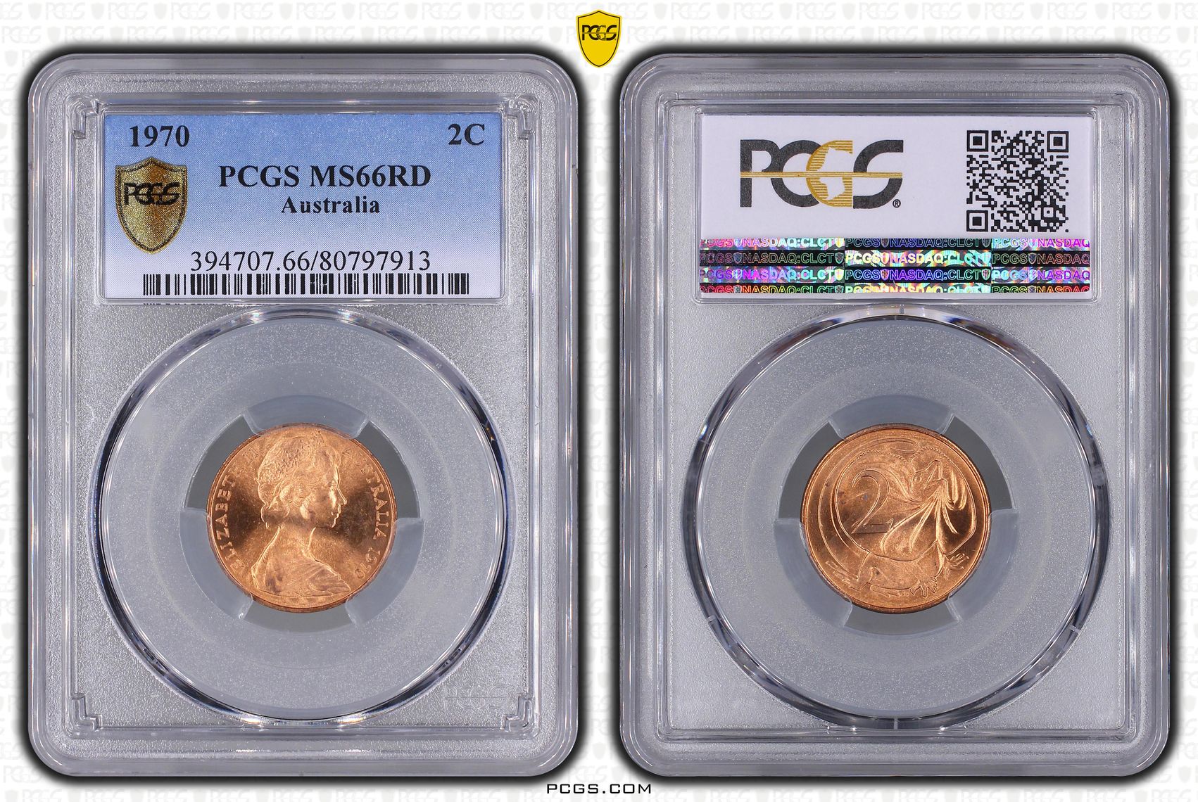 1970 Australia Two Cent, 2c PCGS - MS66RD -913