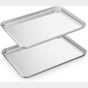 BAKING SHEETS SET OF 2, HKJ CHEF COOKIE SHEETS 2 PIECES & STAINLESS STEEL BAKING PANS & TOASTER OVEN TRAY PANS, RECTANGLE SIZE 18