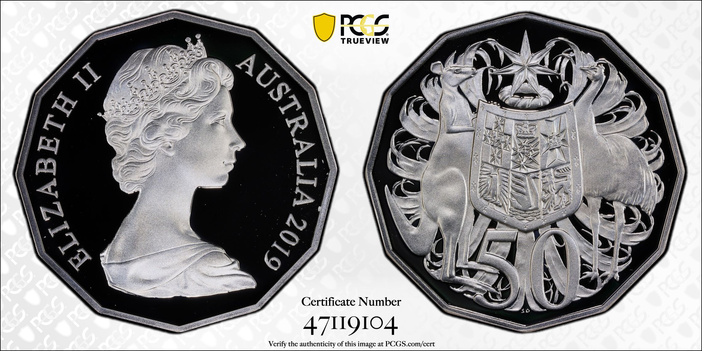 Dodecagon 50C 50th Ann. Ag A. Machin Effigy, Fifty Cent, 2019, PCGS PR69DCAM