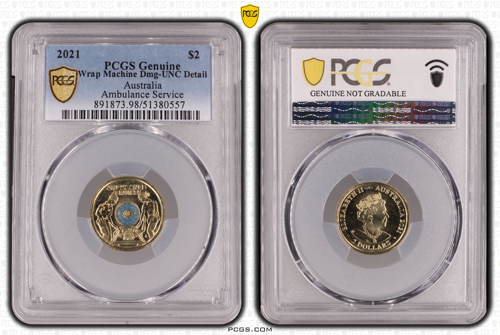 Ambulance Service - Colorized, Two Dollar, 2021, PCGS Genuine - UNC Details (98 - Damage)