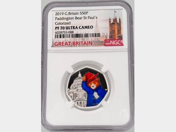 2019 COLOURIZED PROOF SILVER PADDINGTON BEAR ST PAUL'S 50 PENCE PF70 UCAM TOP POP!