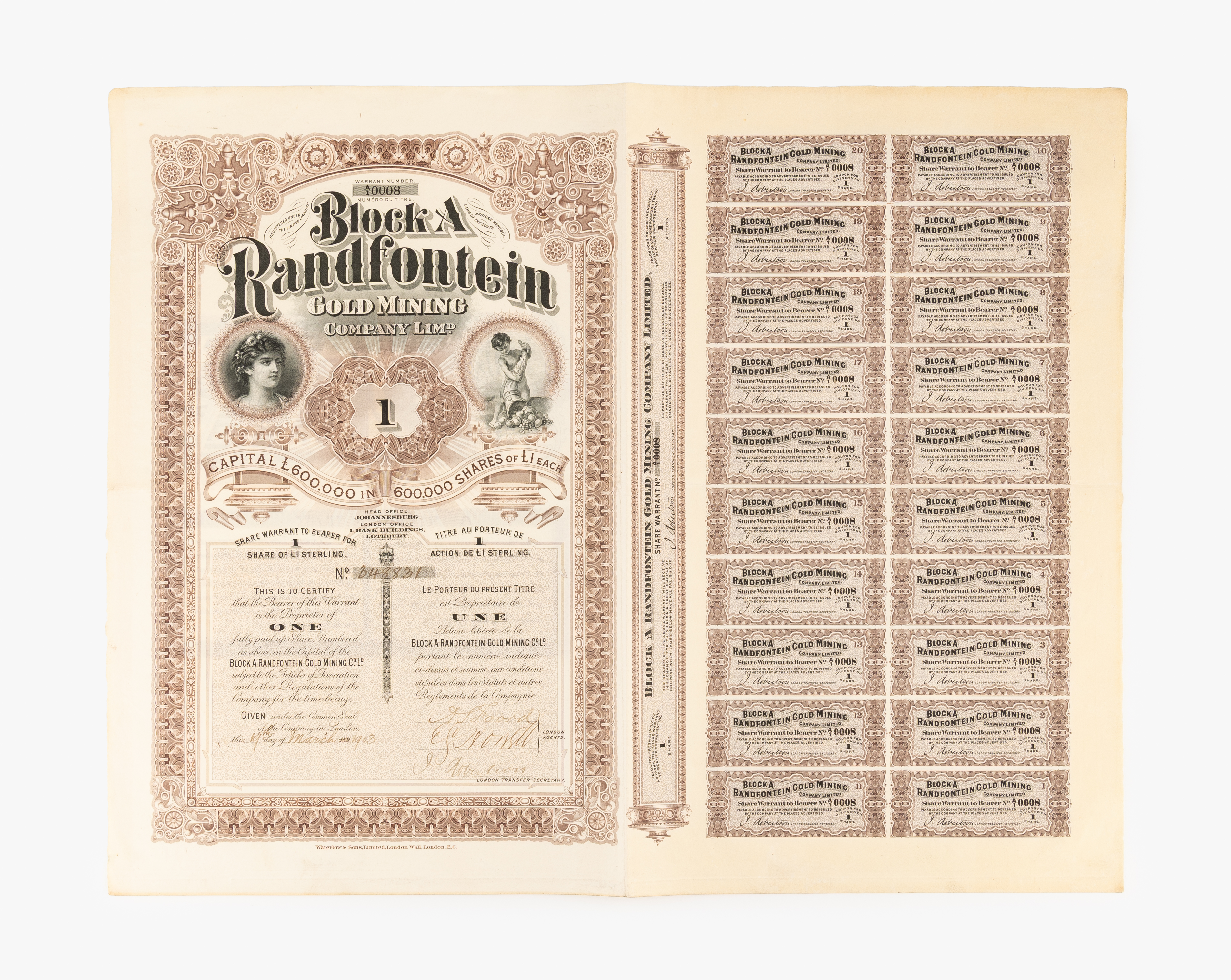 South Africa, Block A Randfontein Gold Mining Co Ltd, 1903, EF