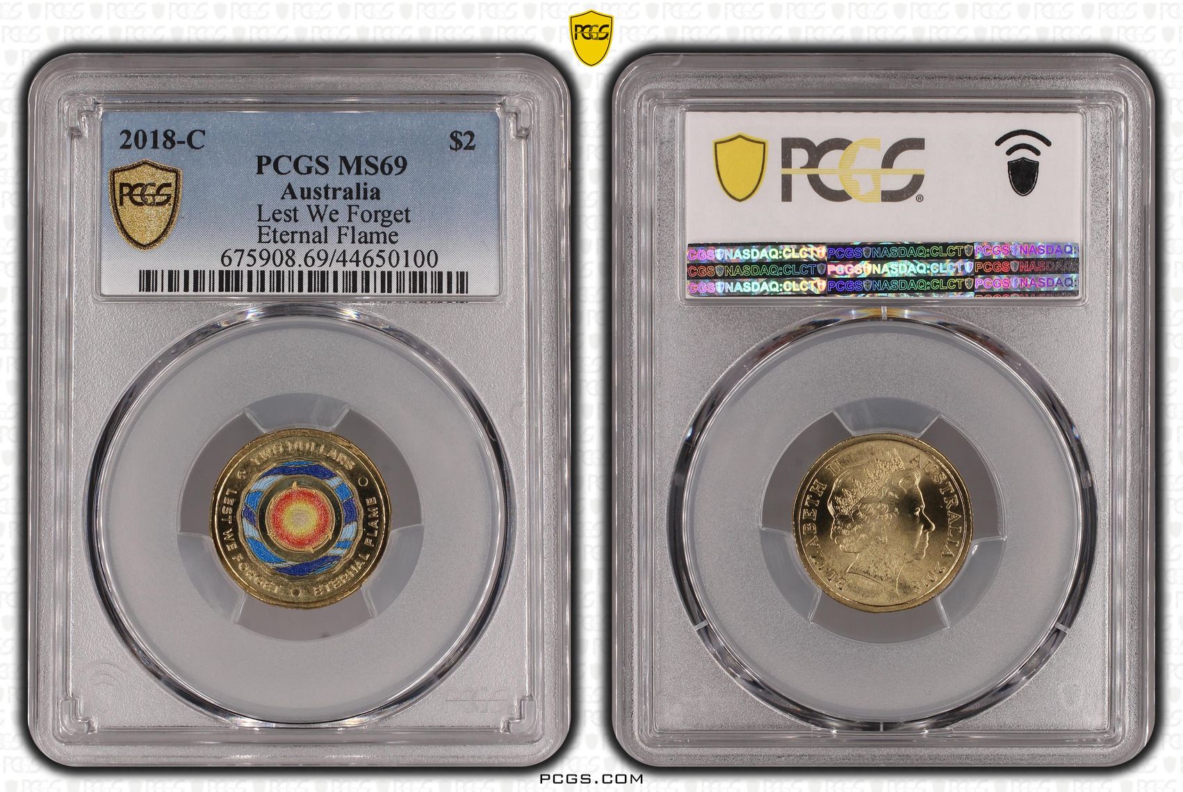 2018-C Australia Two Dollar, $2 Lest We Forget - Eternal Flame PCGS - MS69 -100