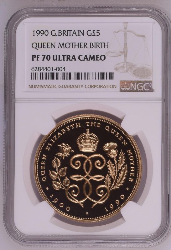 1990 Gold 5 Pounds (Crown) Queen Mother Proof NGC PF 70 ULTRA 