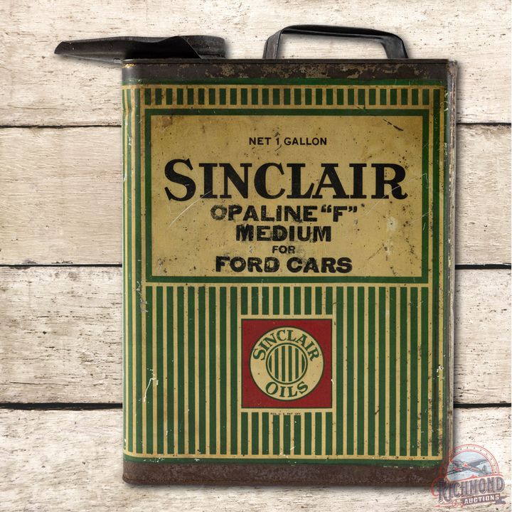 Sinclair Opaline "F" Medium Ford Cars Flat 1 Gallon Oil Can