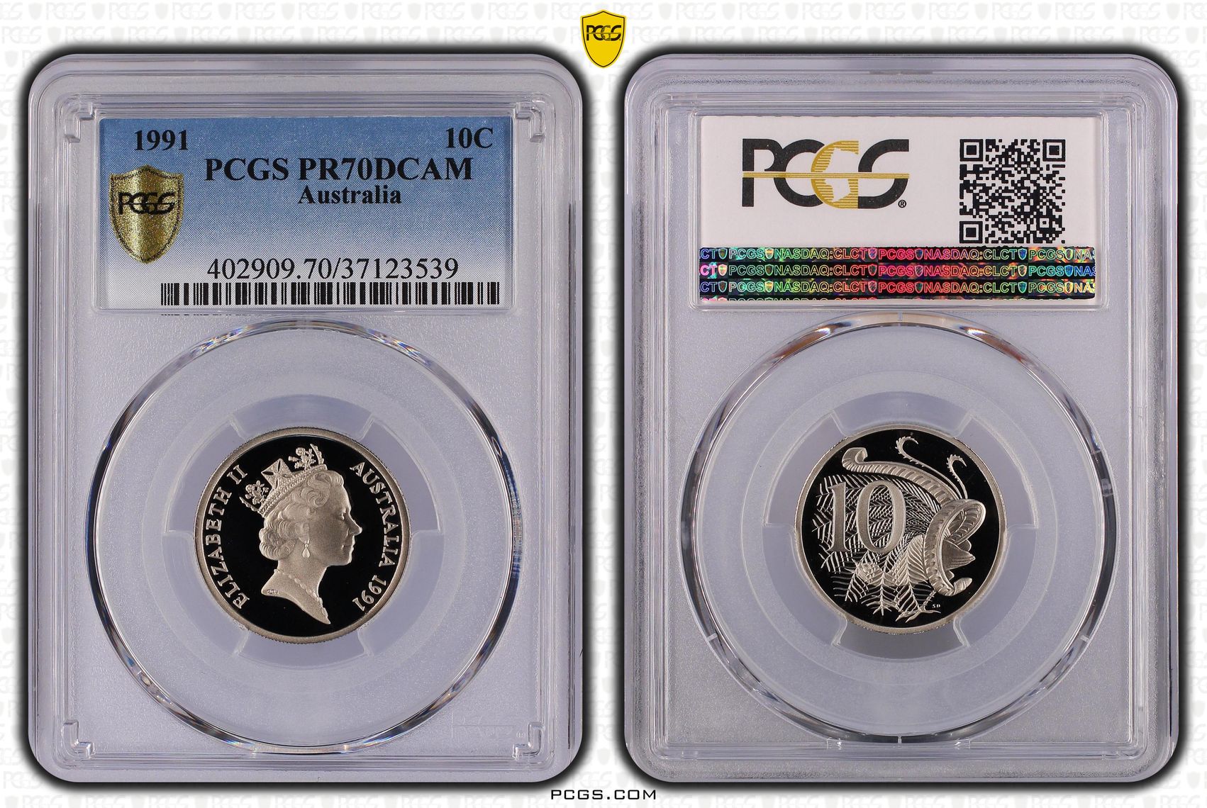 127 · 1991 Australia Ten Cent, 10c Proof PCGS - PR70DCAM POP 45/0 -539
